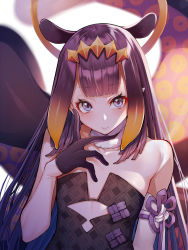 Rule 34 | 1girl, bare shoulders, blue eyes, blush, breasts, detached collar, detached sleeves, halo, highres, hololive, hololive english, long hair, looking at viewer, mikan (chipstar182), mole, mole under eye, ninomae ina&#039;nis, ninomae ina&#039;nis (1st costume), purple hair, sidelocks, single detached sleeve, small breasts, smile, tentacle hair, tentacles, virtual youtuber