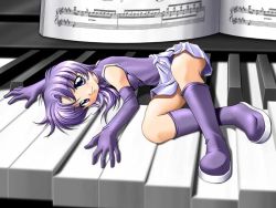Rule 34 | 1girl, instrument, long hair, mini person, minigirl, original, piano, purple eyes, purple hair, solo, source request, tsukinami yuu