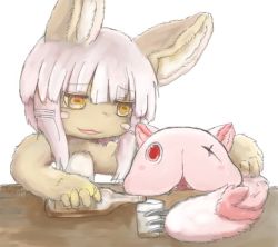 Rule 34 | 10s, artist request, brown eyes, furry, made in abyss, mitty (made in abyss), nanachi (made in abyss), open mouth, white hair
