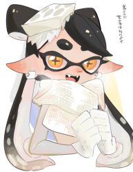 Rule 34 | + +, 1girl, black hair, blush, breath, callie (splatoon), cephalopod eyes, cross-shaped pupils, earrings, fangs, gloves, hat, highres, japanese text, jewelry, long hair, long sleeves, mole, mole under eye, nintendo, open mouth, pointy ears, samochau, scarf, smile, splatoon (series), splatoon 3, squid girl, symbol-shaped pupils, tentacle hair, tentacles, twintails, upper body, white background, white gloves, white headwear, white scarf, yellow eyes