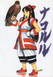 Rule 34 | 1girl, bird, black eyes, black hair, bow, hair bow, hawk, highres, long hair, nakoruru, samurai spirits, smile, snk, tsukasa jun