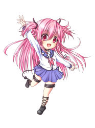Rule 34 | 10s, 1girl, angel beats!, demon tail, highres, kuena, long hair, pink eyes, pink hair, school uniform, solo, tail, twintails, two side up, yui (angel beats!)