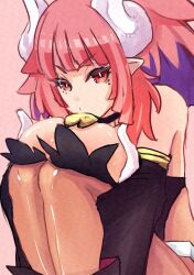 Rule 34 | 1girl, bare shoulders, breasts, demon girl, disgaea, highres, horns, la pucelle, large breasts, looking at viewer, maou prier, mole, mole under eye, prier, reco, red eyes, red hair, solo