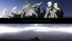 Rule 34 | 2boys, 2girls, bad id, bad pixiv id, cape, cloak, cloud, commentary, dragon, glasses, hat, long hair, multiple boys, multiple girls, one eye closed, pixiv fantasia, pixiv fantasia 1, red hair, scenery, sky, sunrise, surprised, translation request, tsukuba masahiro, white hair, wince, wink, wizard