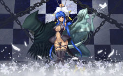 Rule 34 | 1girl, arc system works, asymmetrical wings, bdsm, blue hair, bondage, bound, bow, breasts, cameltoe, chain, cleavage, dizzy (guilty gear), flower, guilty gear, hair bow, highres, huge breasts, ken&#039;ichi (nike8394), large breasts, long hair, open mouth, red eyes, ribbon, solo, tail, tail ornament, tail ribbon, thighhighs, twintails, underboob, wings