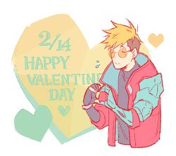 Rule 34 | 1boy, 3mega, blonde hair, closed mouth, earrings, happy valentine, heart, heart hands, jewelry, lowres, male focus, mole, mole under eye, prosthesis, prosthetic arm, smile, solo, sunglasses, trigun, trigun stampede, vash the stampede