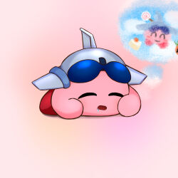 Rule 34 | closed eyes, closed mouth, commentary request, copy ability, dreaming, drooling, highres, jet kirby, kirby, kirby (series), nintendo, open mouth, pixiv username, sleeping