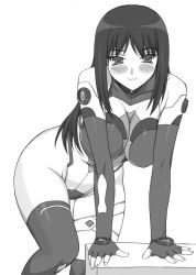 Rule 34 | 00s, :3, blush, breasts, cleavage, curvy, elbow gloves, fingerless gloves, gloves, greyscale, large breasts, long hair, monochrome, shichimenchou, solo, sora wo kakeru shoujo, thighhighs, to heart, to heart (series)