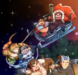 Rule 34 | 6+boys, ainu clothes, alternate costume, animal ears, breath, brown hair, character request, christmas, ded (housamo), facial hair, fat, fat man, fiery hair, fiery horns, floating, forked eyebrows, full body, furry, highres, horkeu kamui, horns, long sideburns, macan (housamo), multiple boys, sakimori toji, santa costume, sideburns, snow, stubble, sumi wo hakuneko, tail, takabushi kengo, thick eyebrows, tiger boy, tiger ears, tiger tail, tokyo houkago summoners, wide-eyed, wolf boy, wolf tail
