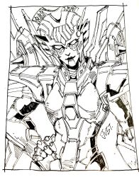 Rule 34 | 1girl, airplane wing, breasts, geisha, hand on own hip, highres, humanoid robot, kagenookami, lineart, looking at viewer, mechanical wings, medium breasts, metal skin, robot, science fiction, solo, transformers, windblade, wings