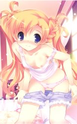 Rule 34 | 1girl, blonde hair, blue eyes, breasts, chime milhawks, highres, long hair, panties, primary ~magical trouble scramble~, solo, tsurugi hagane, twintails, underwear, undressing