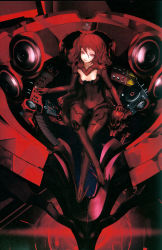 Rule 34 | 1girl, absurdres, amplifier, bodysuit, cropped, cyborg, highres, mecha, original, red eyes, red hair, redjuice, robot, scan, solo