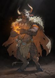 Rule 34 | 13eastman, 1boy, abs, absurdres, animal ears, artist name, black hair, brown cape, cape, collarbone, full body, fur-trimmed cape, fur trim, furry, furry male, highres, horns, jewelry, loincloth, male focus, minotaur, muscular, muscular male, navel, necklace, original, short hair, skull, smile, solo, standing, tail, teeth, tooth necklace, torn cape, torn clothes, watermark
