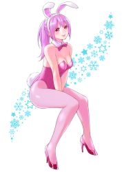 Rule 34 | 1girl, absurdres, animal ears, bow, bowtie, breasts, cleavage, detached collar, fake animal ears, full body, high heels, highres, leotard, long hair, looking at viewer, macosee, medium breasts, original, pantyhose, pink footwear, pink leotard, pink neckwear, pink pantyhose, playboy bunny, ponytail, rabbit, rabbit ears, rabbit tail, red eyes, simple background, strapless, strapless leotard, tail, v arms, white background, wrist cuffs