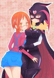 Rule 34 | 10s, 1girl, absurdres, bodysuit, brown hair, cure muse, dual persona, glasses, highres, mask, multiple persona, precure, shiny clothes, shirabe ako, spoilers, suite precure, tagme