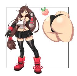 Rule 34 | 1girl, ass, black skirt, boots, breasts, brown hair, cleavage, final fantasy, final fantasy vii, final fantasy vii remake, huge ass, large breasts, long hair, mossy, red eyes, skirt, solo, square enix, suspender skirt, suspenders, tank top, thick thighs, thighhighs, thighs, tifa lockhart