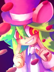 Rule 34 | 1girl, animal ears, blood, crazy eyes, green hair, hat, mad rat dead, mouse (animal), mouse ears, mouse tail, nippon ichi, rat god, red eyes, smile, sumiresusie, tail, top hat, wrist cuffs