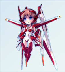 Rule 34 | 1girl, armor, bad id, bad pixiv id, blue eyes, boots, brown hair, chibi, guardic gaiden, headgear, knee boots, mecha musume, mechanical wings, short hair, shoulder pads, solo, system d.p., tamago tomato, thrusters, wings