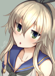 Rule 34 | 1girl, artist name, black neckerchief, blonde hair, blue sailor collar, bosshi, dated, grey background, grey eyes, hair between eyes, highres, kantai collection, long hair, looking at viewer, neckerchief, portrait, sailor collar, shimakaze (kancolle), simple background, solo, upper body