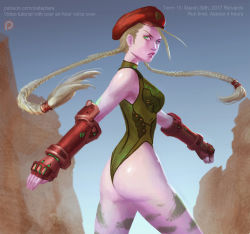 Rule 34 | adapted costume, armor, ass, blonde hair, cammy white, camouflage, capcom, highleg, leotard, military, military uniform, outdoors, revealing clothes, street fighter, thong, thong leotard, uniform, xia taptara