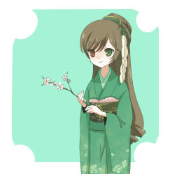 Rule 34 | 00s, alternate costume, alternate hairstyle, bad id, bad pixiv id, brown hair, cherry blossoms, heterochromia, ica, japanese clothes, long hair, rozen maiden, solo, suiseiseki