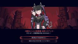 Rule 34 | 1girl, black hair, black jacket, black shirt, blouse, blunt bangs, breasts, cleavage, closed mouth, commentary request, crop top, cross-laced clothes, cross-laced sleeves, demon girl, demon horns, demon tail, heart, heart print, helltaker, horns, jacket, jewelry, kojo anna, kojo anna (1st costume), kusha (madoukusya12), long hair, long sleeves, looking at viewer, medium breasts, midriff, multicolored hair, nanashi inc., navel, off shoulder, open clothes, open jacket, parody, pointy ears, print shirt, purple hair, ring, russian text, see-through, see-through shirt, shirt, sleeveless, sleeveless shirt, smile, solo, style parody, sugar lyric, tail, translation request, twintails, two-tone hair, upper body, vanripper (style), virtual youtuber, yellow eyes, zipper, ||/