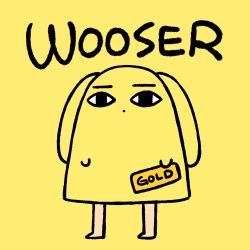 Rule 34 | animal ears, rabbit ears, chan co, character name, chibi, cosplay, fate/grand order, fate (series), gold bar, holding, medjed (fate), simple background, solo, wooser (character), wooser (character) (cosplay), wooser no sono higurashi, yellow background