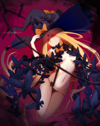 Rule 34 | 1girl, abigail williams (fate), abigail williams (second ascension) (fate), black bow, black hat, black panties, blonde hair, bow, breasts, closed mouth, commentary request, fate/grand order, fate (series), freze, hand on headwear, hat, hat bow, head tilt, highres, long hair, looking at viewer, medium breasts, navel, orange bow, panties, polka dot, polka dot bow, purple eyes, revealing clothes, solo, topless, underwear, very long hair, witch hat