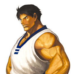 Rule 34 | 1boy, black hair, dougi, fatal fury, highres, kim kaphwan, male focus, muscular, nona, official art, short hair, snk, solo, svc chaos, the king of fighters
