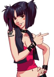 Rule 34 | black hair, breasts, brown eyes, choker, cleavage, gaia online, lipring, lowres, moira (gaia online), tattoo, twintails