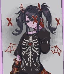 Rule 34 | 1girl, ame-chan (needy girl overdose), black eyes, black hair, cellphone, choker, detached sleeves, eencya, hair over one eye, looking at viewer, mole, needy girl overdose, phone, red nails, second-party source, sleeves past wrists, smartphone, solo, spiked choker, spikes, twintails