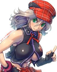 Rule 34 | 1girl, alisa ilinichina amiella, amania orz, bare shoulders, breasts, cabbie hat, elbow gloves, fingerless gloves, gloves, god eater, green eyes, hat, large breasts, long hair, looking at viewer, namco, navel, silver hair, skirt, sleeveless, solo, suspender skirt, suspenders, underboob