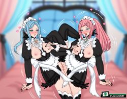 Rule 34 | 2girls, ahoge, apron, bed, bed sheet, black legwear, black nails, black skirt, blue eyes, blue hair, blush, grabbing another&#039;s breast, breasts, breasts out, brooch, clitoris, collared shirt, dress, erect clitoris, eyelashes, felicia (fire emblem), fingernails, fire emblem, fire emblem fates, fire emblem if, flora (fire emblem), frilled dress, frilled skirt, frills, grabbing, heart, highres, incest, jewelry, large breasts, leg lift, leg up, long bangs, long hair, long sleeves, loutani, maid, maid apron, maid headdress, motion lines, multiple girls, nail polish, nintendo, nipples, no panties, open clothes, open mouth, parted bangs, pink hair, ponytail, pussy, shirt, siblings, sisters, skirt, swept bangs, thighhighs, thighs, tongue, tongue out, tribadism, twincest, twins, twintails, window, wrist cuffs, yuri