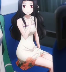 Rule 34 | 10s, anime screenshot, black hair, chair, highres, long hair, mahouka koukou no rettousei, red eyes, saegusa mayumi, screencap