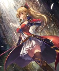 Rule 34 | granblue fantasy, holding, holding sword, holding weapon, looking at viewer, shadowverse, smile, solo, sword, thighhighs, vira (granblue fantasy), weapon, zettai ryouiki