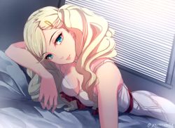 Rule 34 | 10s, 1girl, blonde hair, blue eyes, breasts, catherine, catherine (cosplay), catherine (game), cleavage, cosplay, crossover, hair ornament, long hair, open mouth, persona, persona 5, smile, solo, takamaki anne, twintails