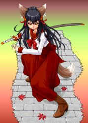 Rule 34 | animal ears, boots, fox ears, japanese clothes, katana, oekaki, original, school uniform, serafuku, solo, sword, tail, weapon, yuuki, yuuki (silent moon)