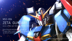 Rule 34 | blurry, blurry background, character name, commentary request, english text, glowing, glowing eyes, gun, gundam, lens flare, machine gun, machinery, mecha, mecha focus, mobile suit, muzzle, robot, science fiction, serike w, signature, sparks, upper body, weapon, zeta gundam, zeta gundam (mobile suit)