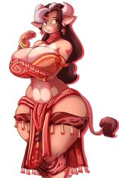 Rule 34 | black hair, bracelet, breast lift, breasts, cleavage, cow girl, cow horns, curvy, earrings, furry, horns, huge breasts, jewelry, long hair, multicolored hair, ring, tail, thick thighs, wide hips
