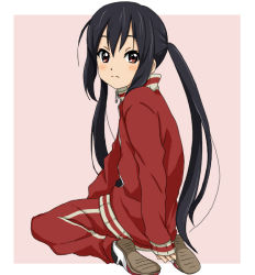 Rule 34 | 1girl, bad id, bad pixiv id, black hair, brown eyes, e-n, female focus, k-on!, long hair, nakano azusa, solo, track suit, twintails