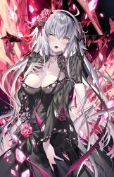 Rule 34 | 1girl, bare shoulders, blush, breasts, cleavage, collarbone, fate/grand order, fate (series), highres, jeanne d&#039;arc (fate), jeanne d&#039;arc alter (avenger) (fate), jeanne d&#039;arc alter (fate), kousaki rui, large breasts, long hair, looking at viewer, open mouth, silver hair, solo, very long hair, yellow eyes