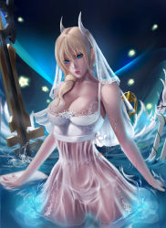 Rule 34 | 1girl, absurdres, breasts, bridal, bridal veil, bride, cleavage, drill hair, highres, hlulani, kingdom hearts, lips, namine, solo, veil, water