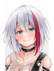 Rule 34 | 1girl, admiral graf spee (azur lane), admiral graf spee (daily peaceful life) (azur lane), admiral graf spee (peaceful daily life) (azur lane), azur lane, bare shoulders, beige sweater, blue eyes, choker, closed mouth, collarbone, commentary request, half-closed eyes, head tilt, highres, multicolored hair, oriue wato, red hair, sidelocks, silver hair, smile, solo, streaked hair, sweater vest, upper body
