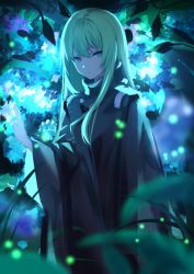 Rule 34 | 1other, androgynous, backlighting, enkidu (fate), fate/strange fake, fate (series), green eyes, green hair, highres, long hair, looking at viewer, robe, spider apple, white robe