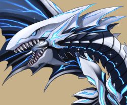 Rule 34 | absurdres, beige background, bioluminescence, blue-eyes alternative white dragon, dragon, duel monster, glowing, highres, open mouth, ryou (cagw5223), sharp teeth, simple background, teeth, upper body, wings, yu-gi-oh!