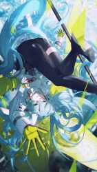 Rule 34 | 1girl, :q, absurdly long hair, absurdres, ahoge, aqua eyes, aqua hair, black footwear, black gloves, black pants, city, closed mouth, commentary, english commentary, eyebrows hidden by hair, falling, floating, from above, full body, gloves, goodsmile racing, green gloves, hatsune miku, highres, jacket, konya karasue, long hair, looking at viewer, multicolored clothes, multicolored gloves, pants, racing miku, racing miku (2022), smile, solo, tongue, tongue out, very long hair, vocaloid, white jacket