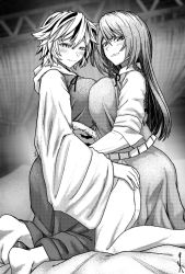 Rule 34 | 2girls, animal print, bow, braid, breast press, breasts, chinese clothes, closed mouth, curtains, greyscale, grin, hong meiling, koyubi (littlefinger1988), large breasts, long hair, looking at viewer, monochrome, multicolored hair, multiple girls, o-ring, shawl, short hair, smile, socks, tiger print, toramaru shou, touhou, two-tone hair