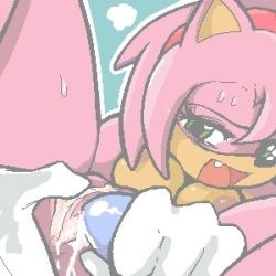 Rule 34 | 1girl, aftersex, amy rose, battle angel (artist), breasts, cum, cum in pussy, female focus, lowres, pussy, sex toy, solo, sonic (series), spread legs, sweat, uncensored, up close, vibrator