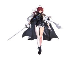 Rule 34 | 1girl, absurdres, ahoge, asymmetrical pants, badge, black footwear, black shirt, black survival, boots, brooch, brown hair, closed mouth, coat, coat on shoulders, collar, fiora pellerin, full body, gloves, green eyes, hair between eyes, highres, holding, holding sword, holding weapon, jewelry, lips, looking away, official alternate costume, official art, one touch, pants, rapier, shirt, shoelaces, solo, standing, sword, transparent background, weapon, white coat, white gloves, white pants