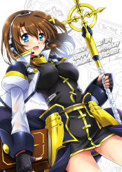Rule 34 | 1girl, armor, black dress, blush, breasts, cropped jacket, dated, dress, faulds, hair ornament, happy birthday, highres, jacket, looking at viewer, lyrical nanoha, mahou shoujo lyrical nanoha strikers, medium breasts, open mouth, san-pon, schwertkreuz, shiny skin, short hair, smile, solo, standing, tome of the night sky, x hair ornament, yagami hayate